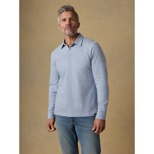Faherty Brand Mens Pima Cotton Modal Striped Long Sleeve‎ Polo Shirt Blue L